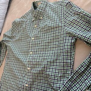 J. Crew Men's Blue and Green Plaid Shirt